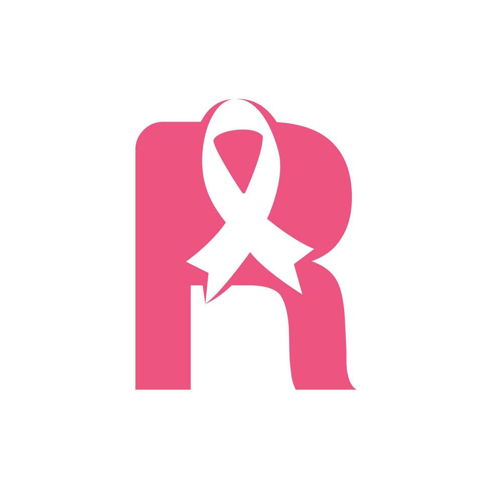 diseño del logotipo del vector de la cinta rosa de la letra r. símbolo de concientización sobre el cáncer de mama. octubre es el mes de la concientización sobre el cáncer de mama en el mundo.