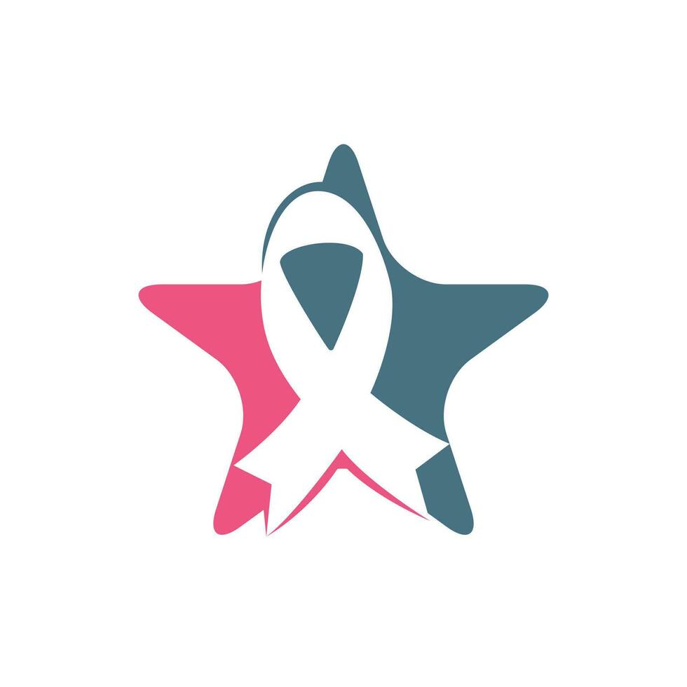 Pink star ribbon vector logo design. Breast cancer awareness symbol. October is month of Breast Cancer Awareness in the world.