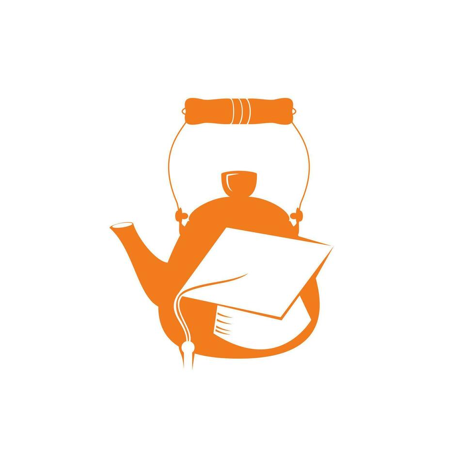 Teapot and graduation cap vector logo design. Student cafe vector logo design concept.