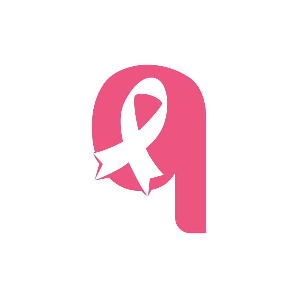 letra q diseño de logotipo vectorial de cinta rosa. símbolo de concientización sobre el cáncer de mama. octubre es el mes de la concientización sobre el cáncer de mama en el mundo. vector