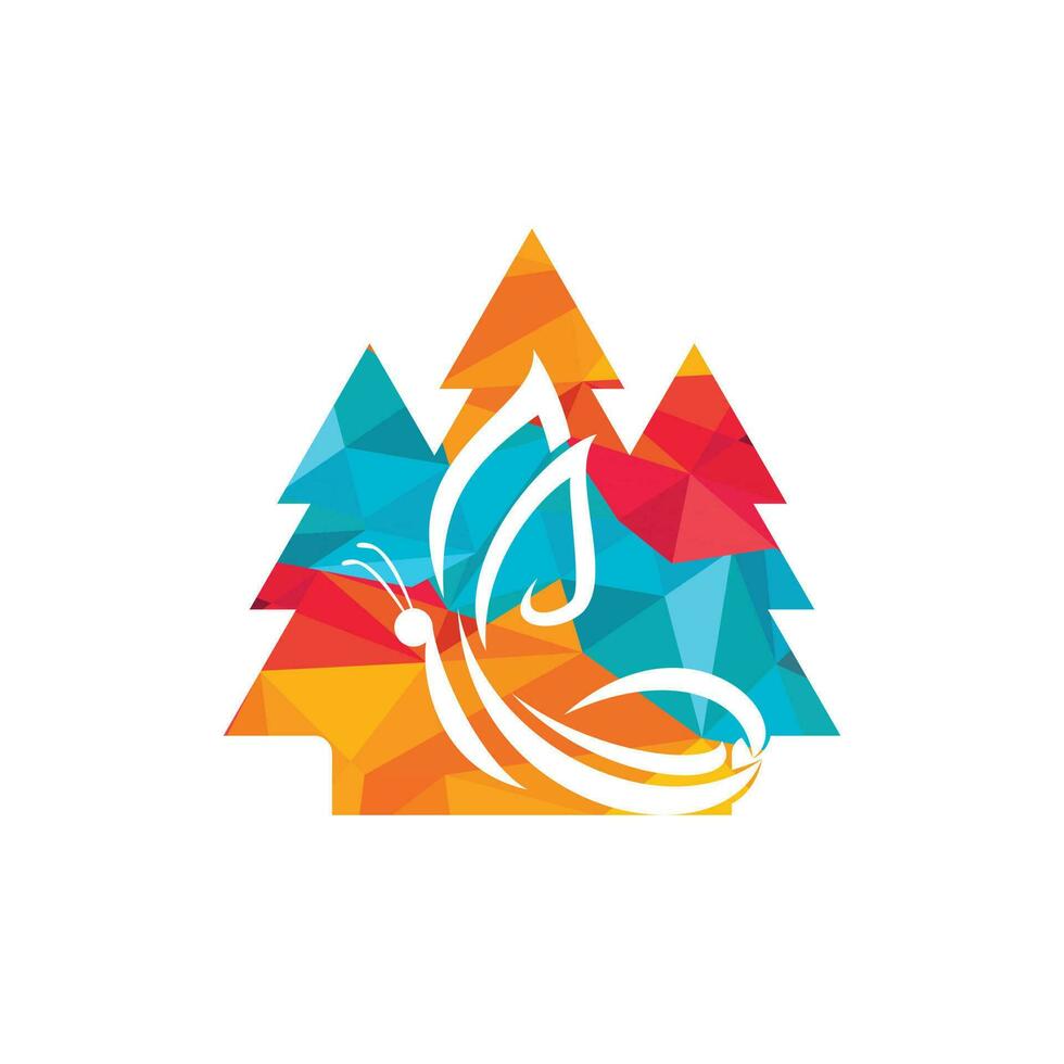 Pine tree and butterfly logo design. Modern graphic design logo eco spa company Beauty ecology concept Smooth shape Vector icon logo.