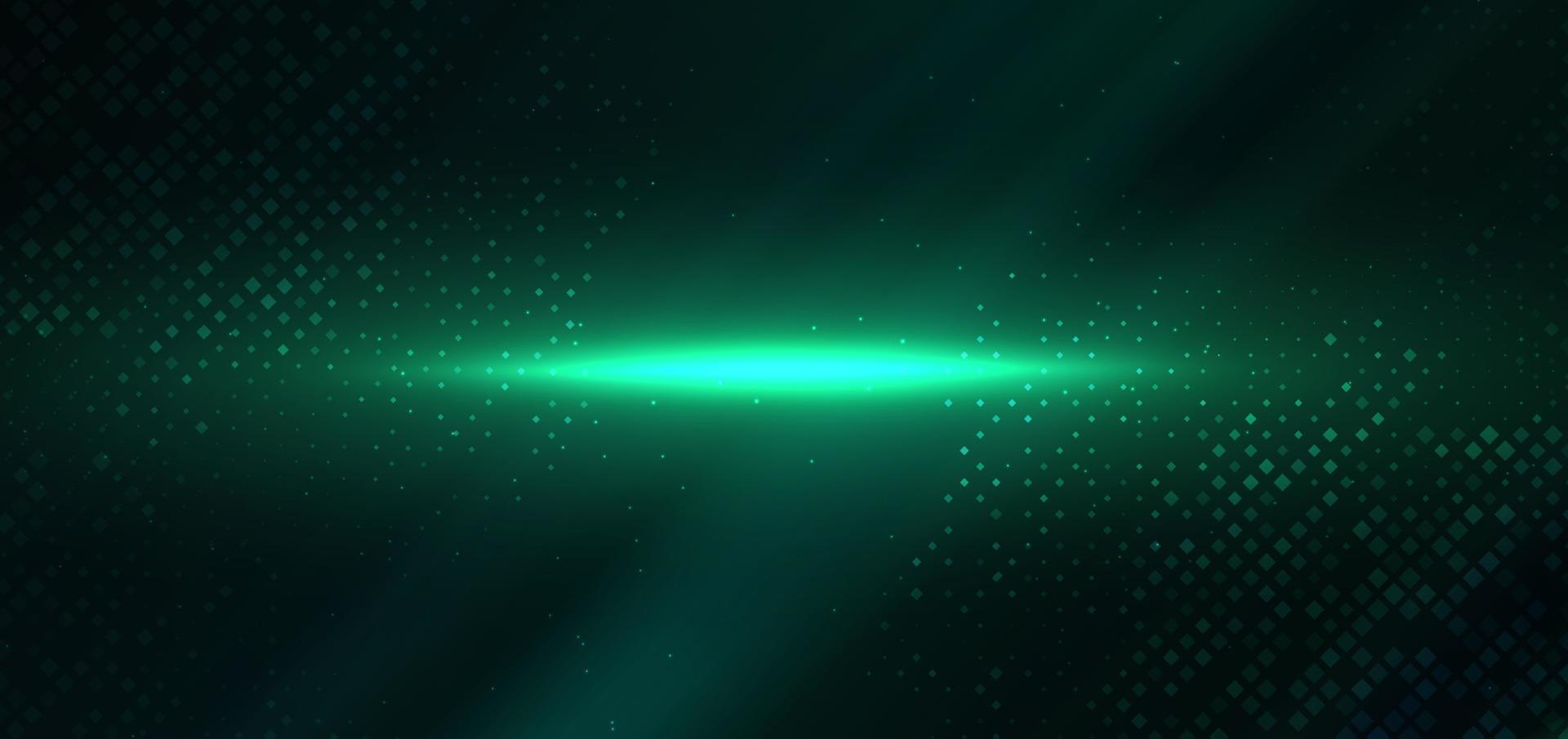 Abstract technology futuristic digital square pattern with lighting glowing particles square elements on dark green background. vector