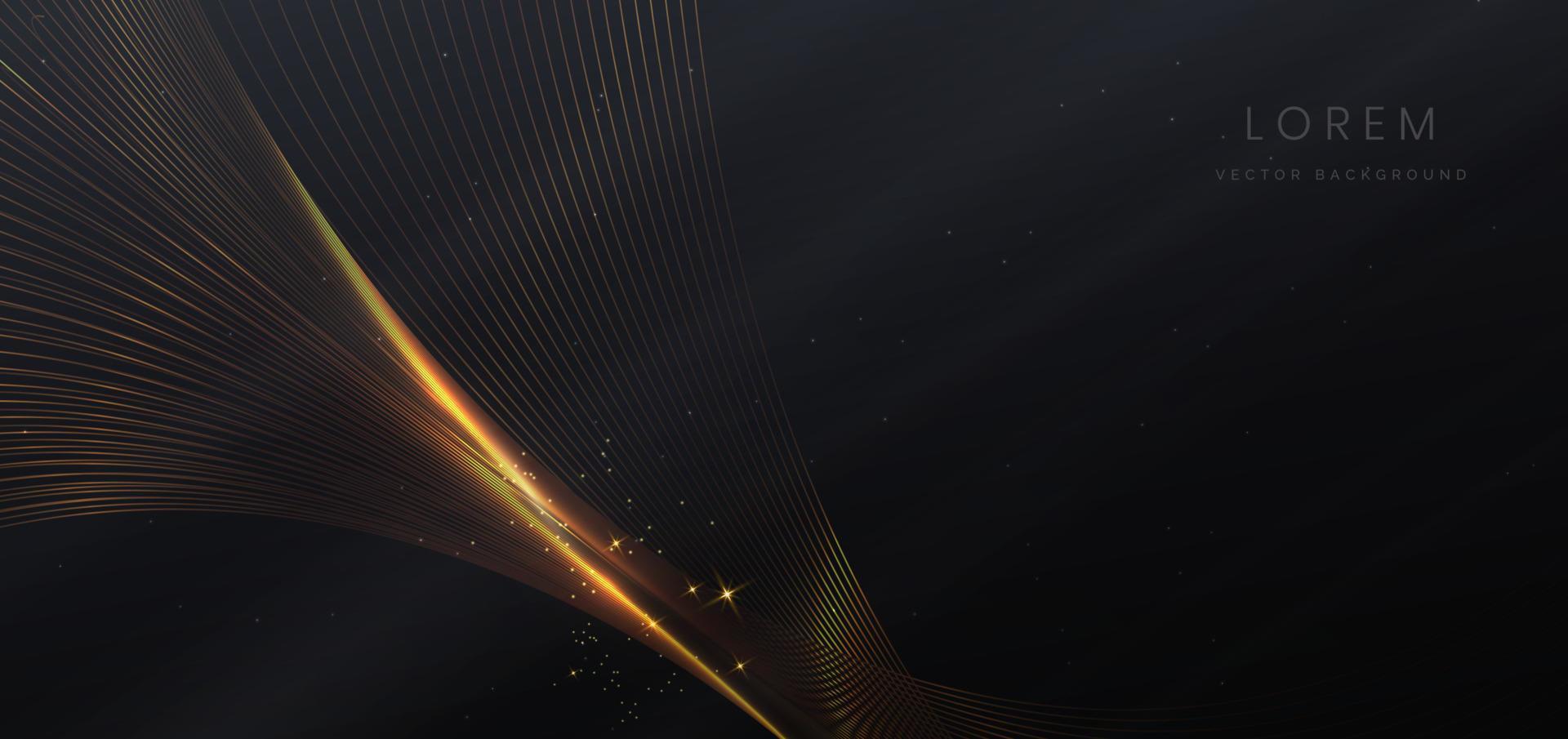 Abstract elegant gold glowing line with lighting effect sparkle on black background. Template premium award design. vector