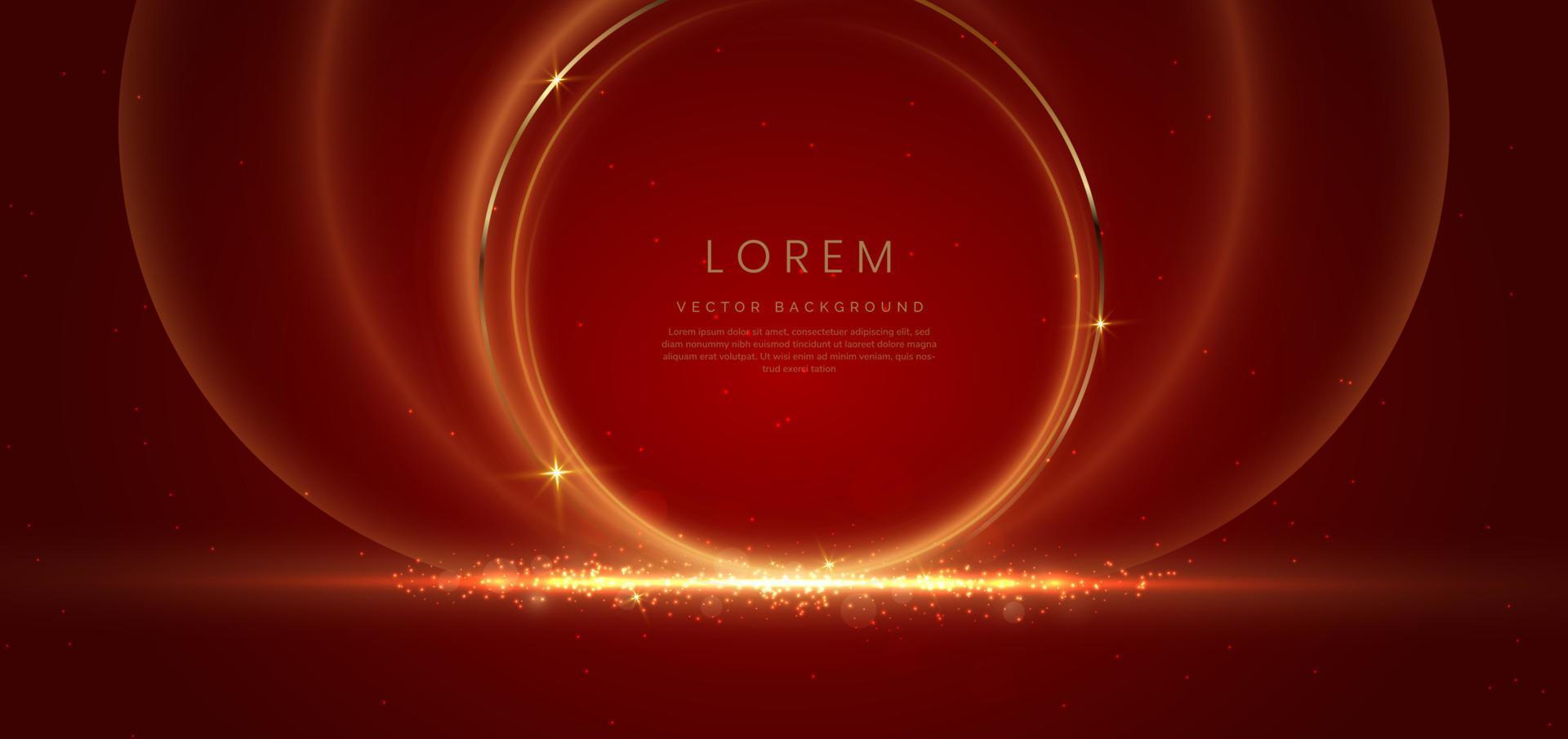 Gold circle frame luxury on red elegant background with lighting effect and sparkle with copy space for text. vector