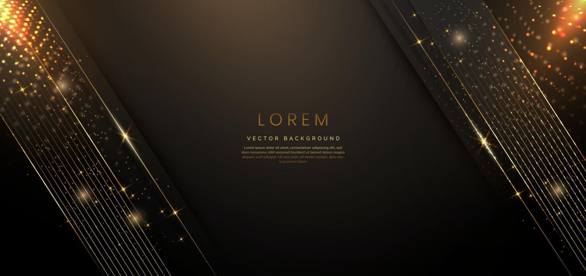 Abstract elegant dark background with golden line and lighting effect sparkle. vector