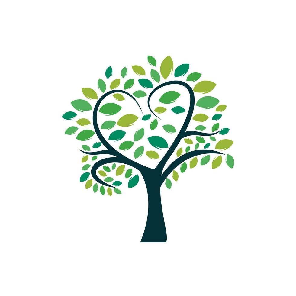 Abstract heart tree vector logo design. Ecological icon tree vector design template.