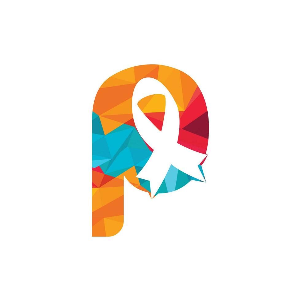 Letter P Pink ribbon vector logo design. Breast cancer awareness symbol. October is month of Breast Cancer Awareness in the world.