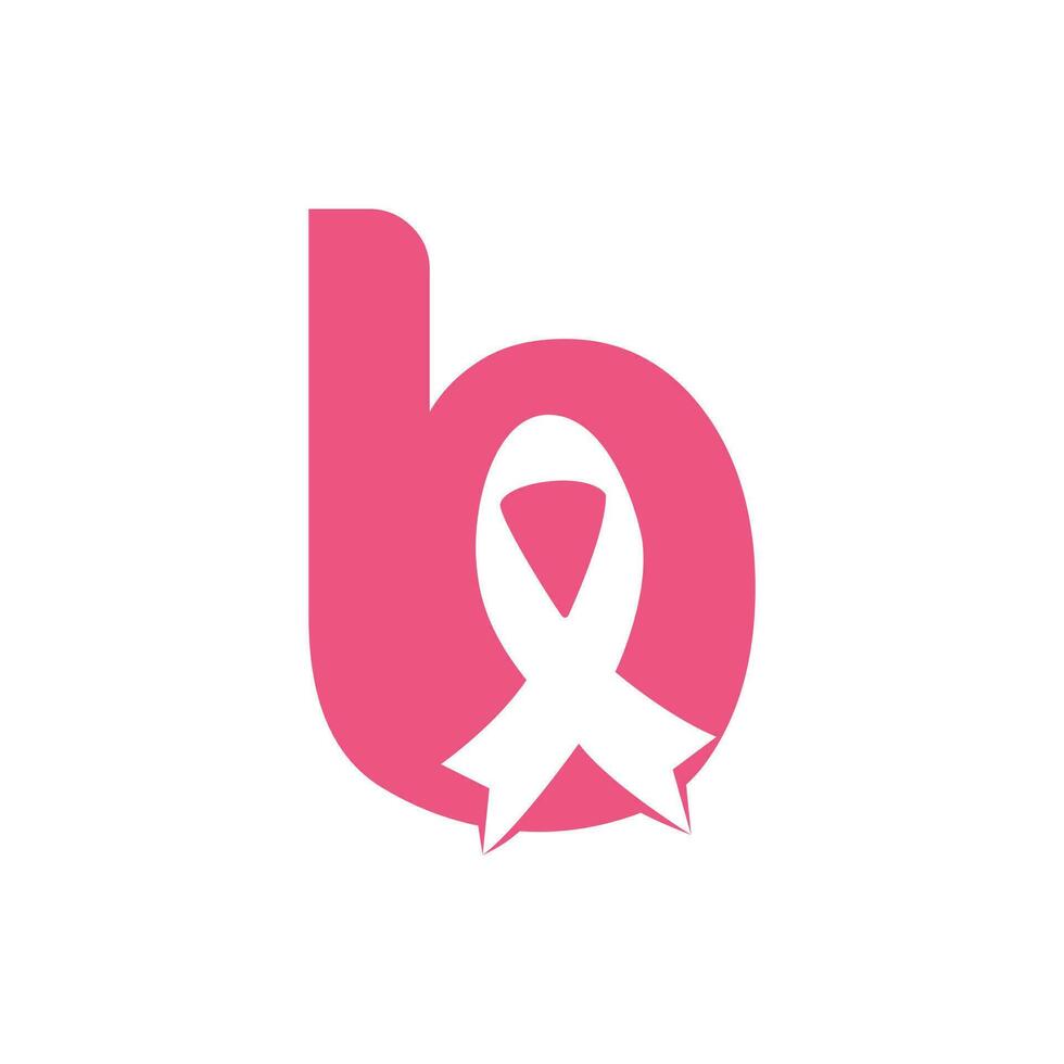 letra b diseño de logotipo vectorial de cinta rosa. símbolo de concientización sobre el cáncer de mama. octubre es el mes de la concientización sobre el cáncer de mama en el mundo. vector