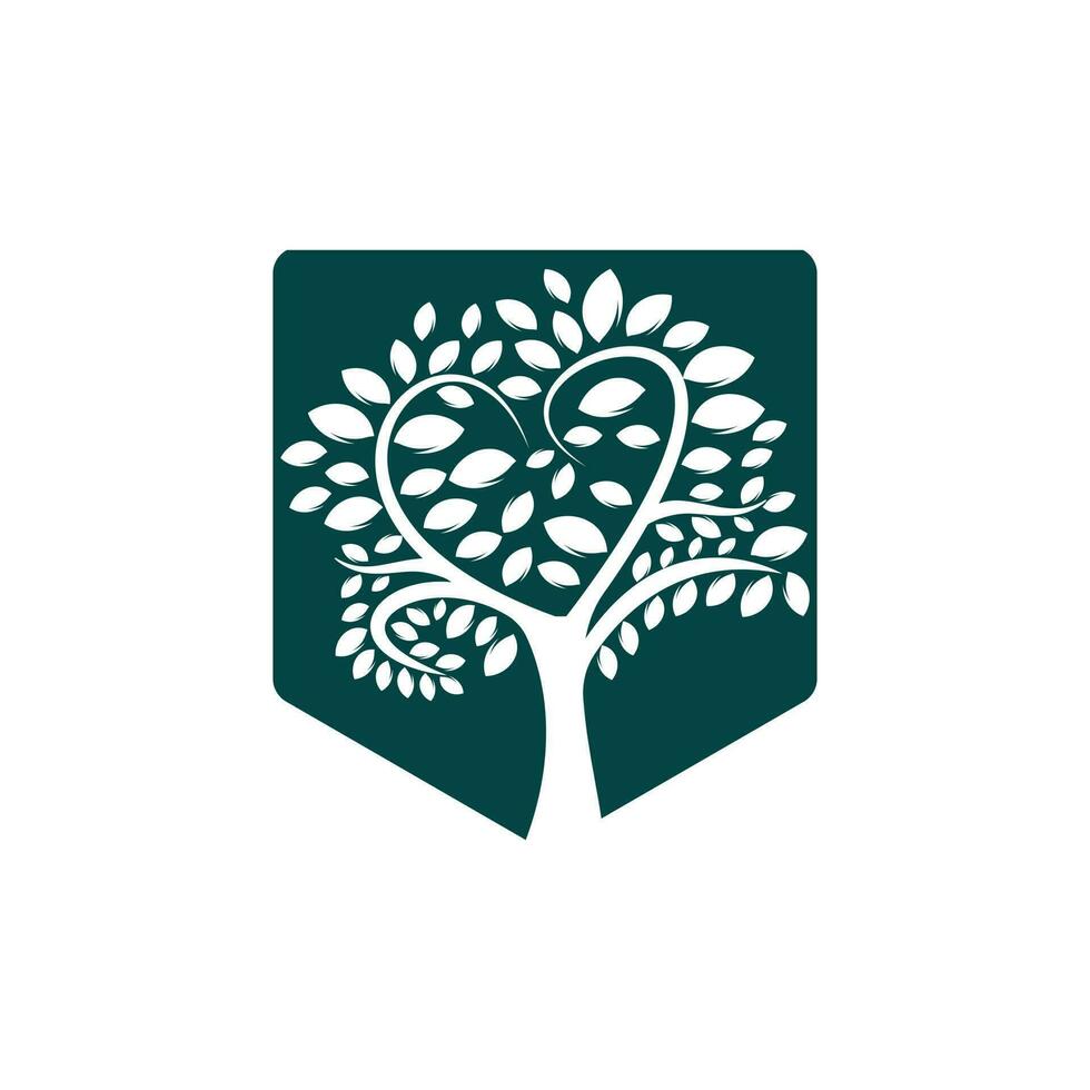 Abstract heart tree vector logo design. Ecological icon tree vector design template.