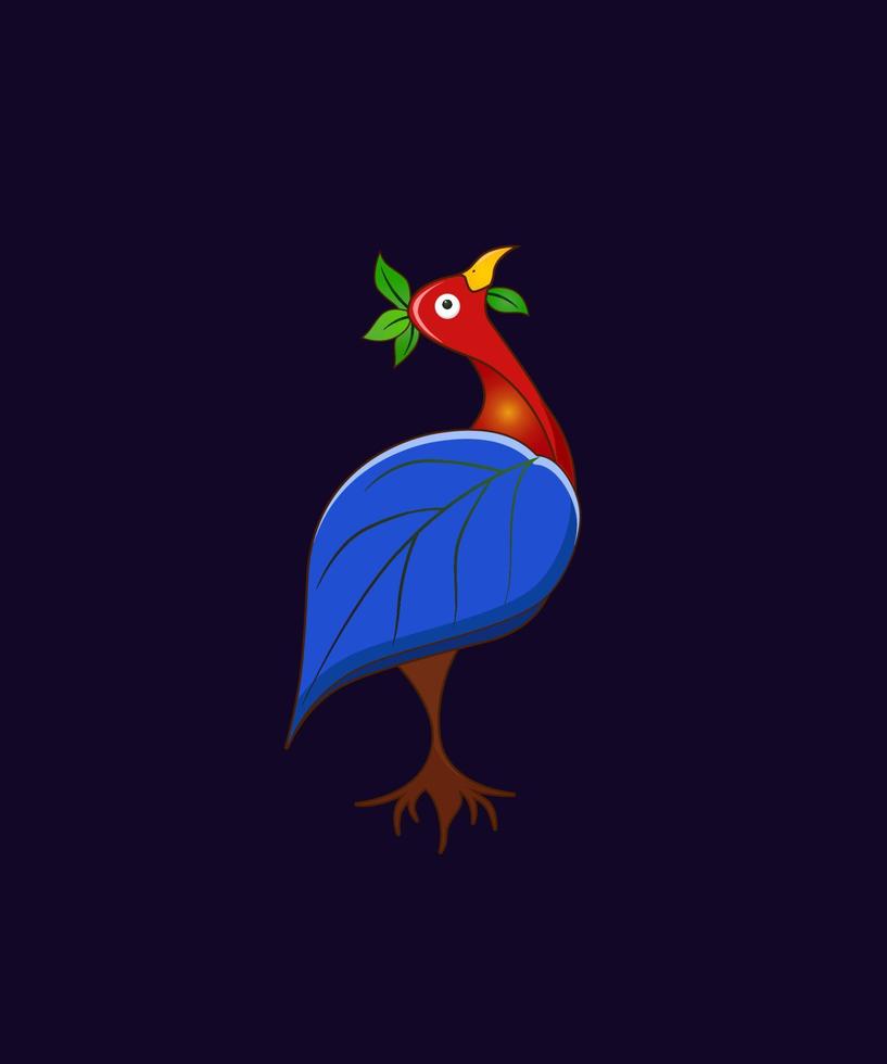 ilustración de diseño gráfico vectorial de un pájaro que crece desde el suelo con una hoja de dos cabezas vector