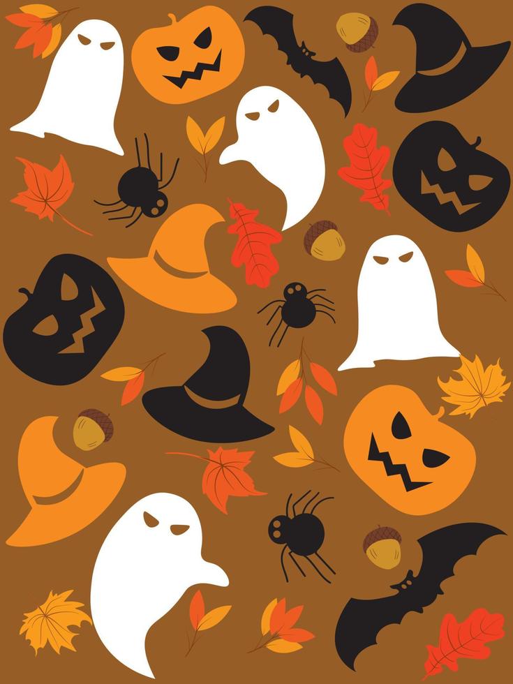 halloween espeluznante, calabaza, araña, murciélago, sombrero de bruja de patrones sin fisuras vector