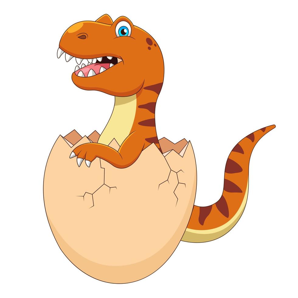 Cartoon baby tyrannosaurus hatching from egg. Cute animal cartoon. Vector illustration