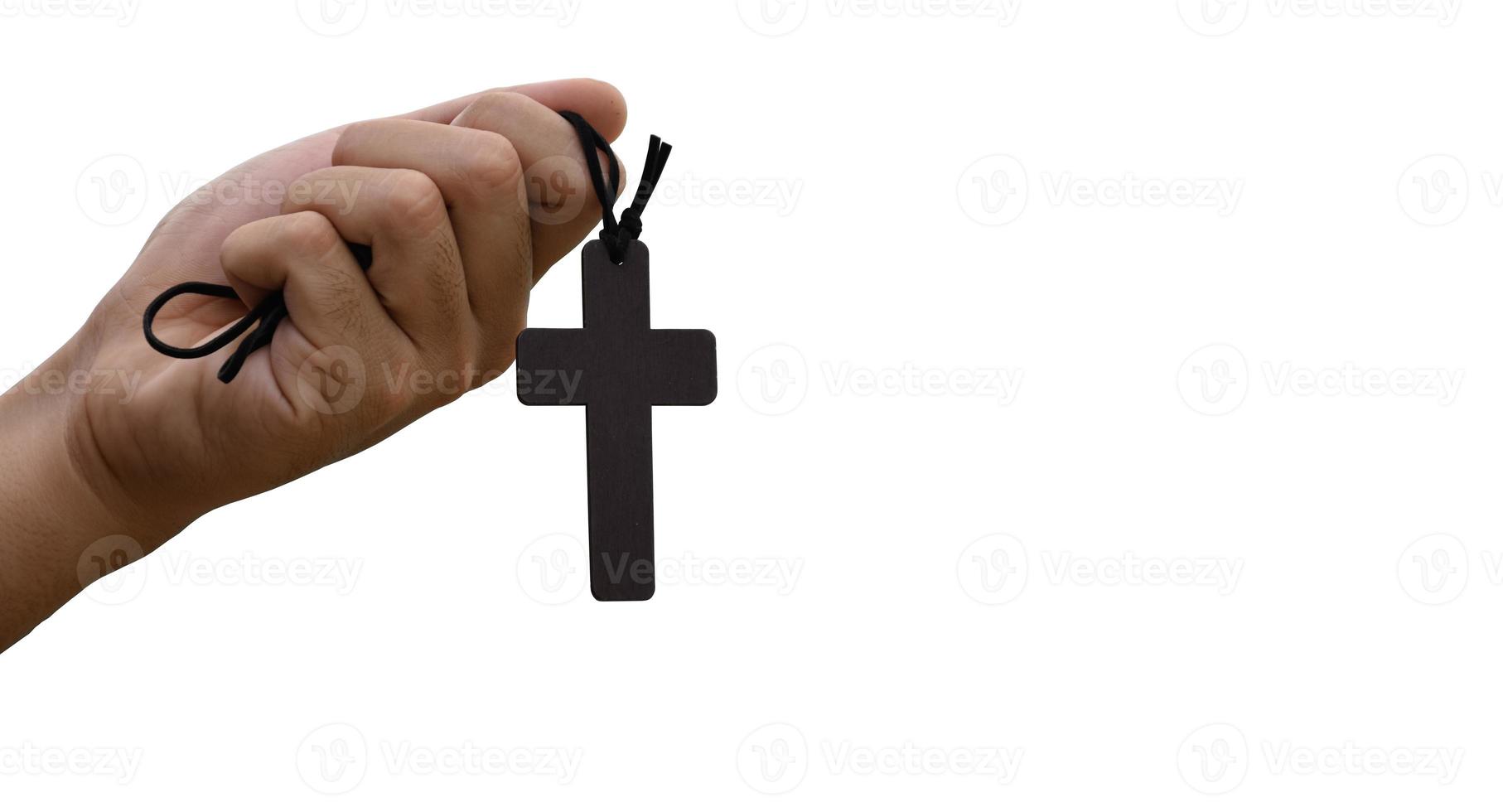 Asian young Christian people show and giving necklace with a cross to other people, soft and selective focus, concept for showing pride in being a Christian to other people around the world. photo