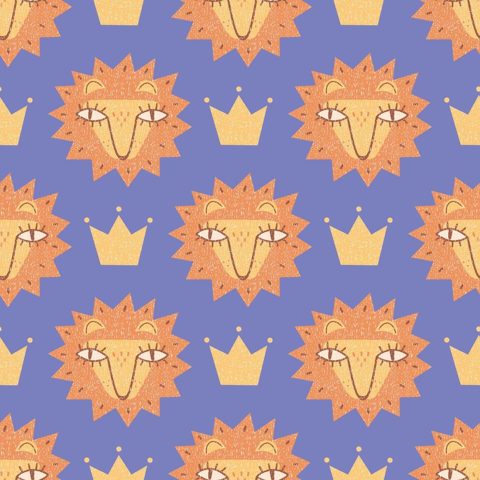 Seamless pattern with cute character lion king. vector