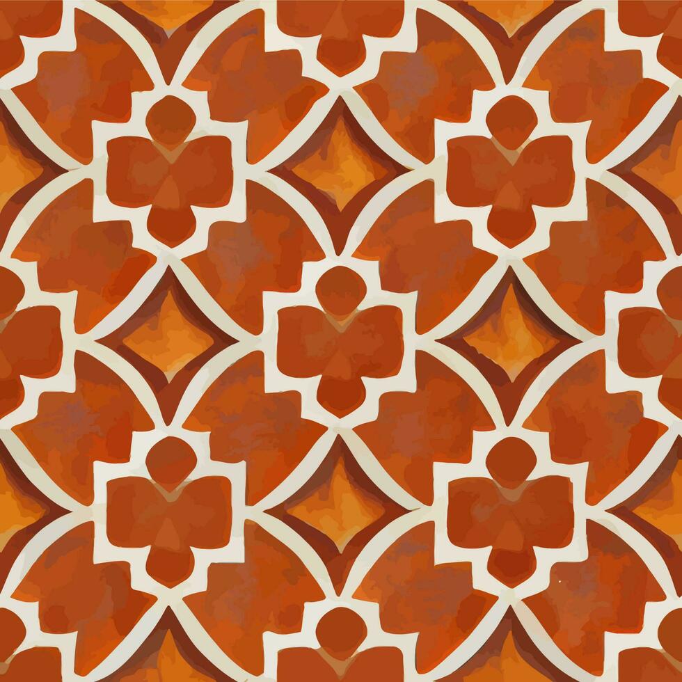 vector de ilustración de textura de mosaico sin costuras con motivo de marruecos rojo y naranja bueno para el fondo islámico