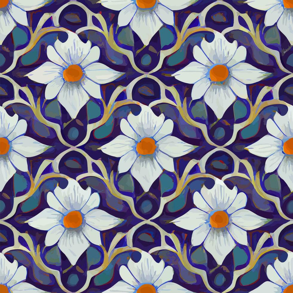 vector de ilustración de elegante flor de colores pintura art deco de azulejos sin costura buena para papel tapiz