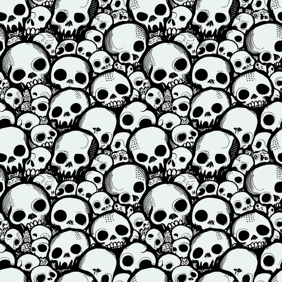 illustration Vector graphic black and white skull skeleton painting seamless tile perfect for background wallpaper