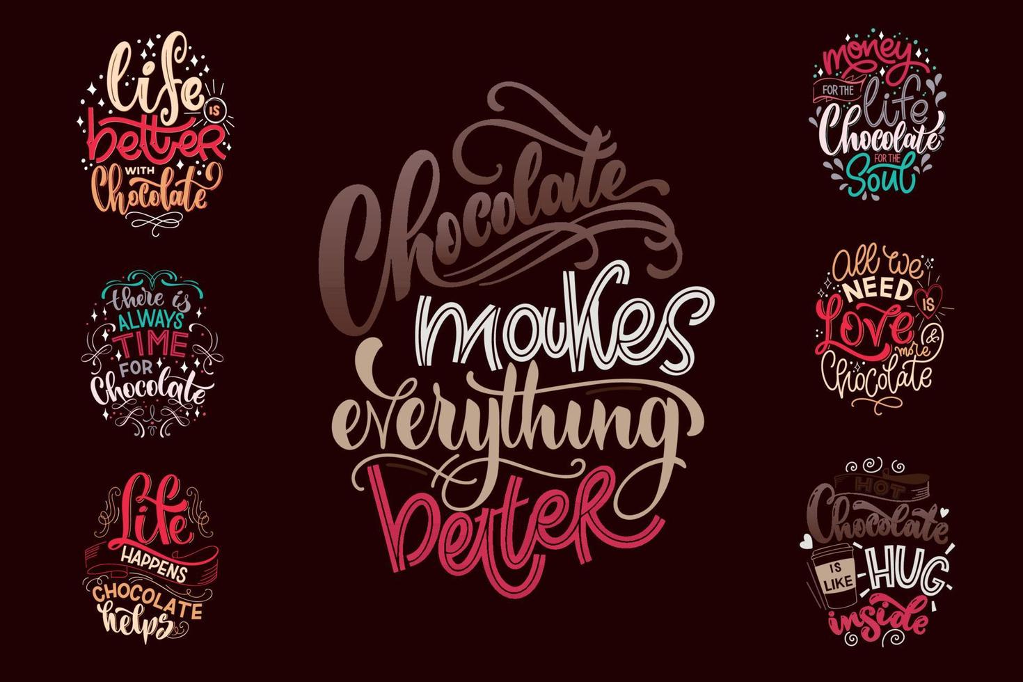 Chocolate hand lettering quotes set. vector