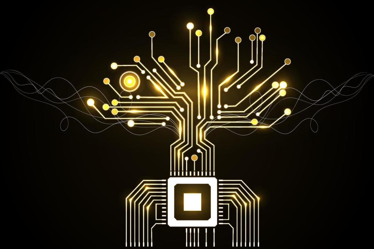Circuit board electronic tree shape. Electronic vector elements for cyber design.
