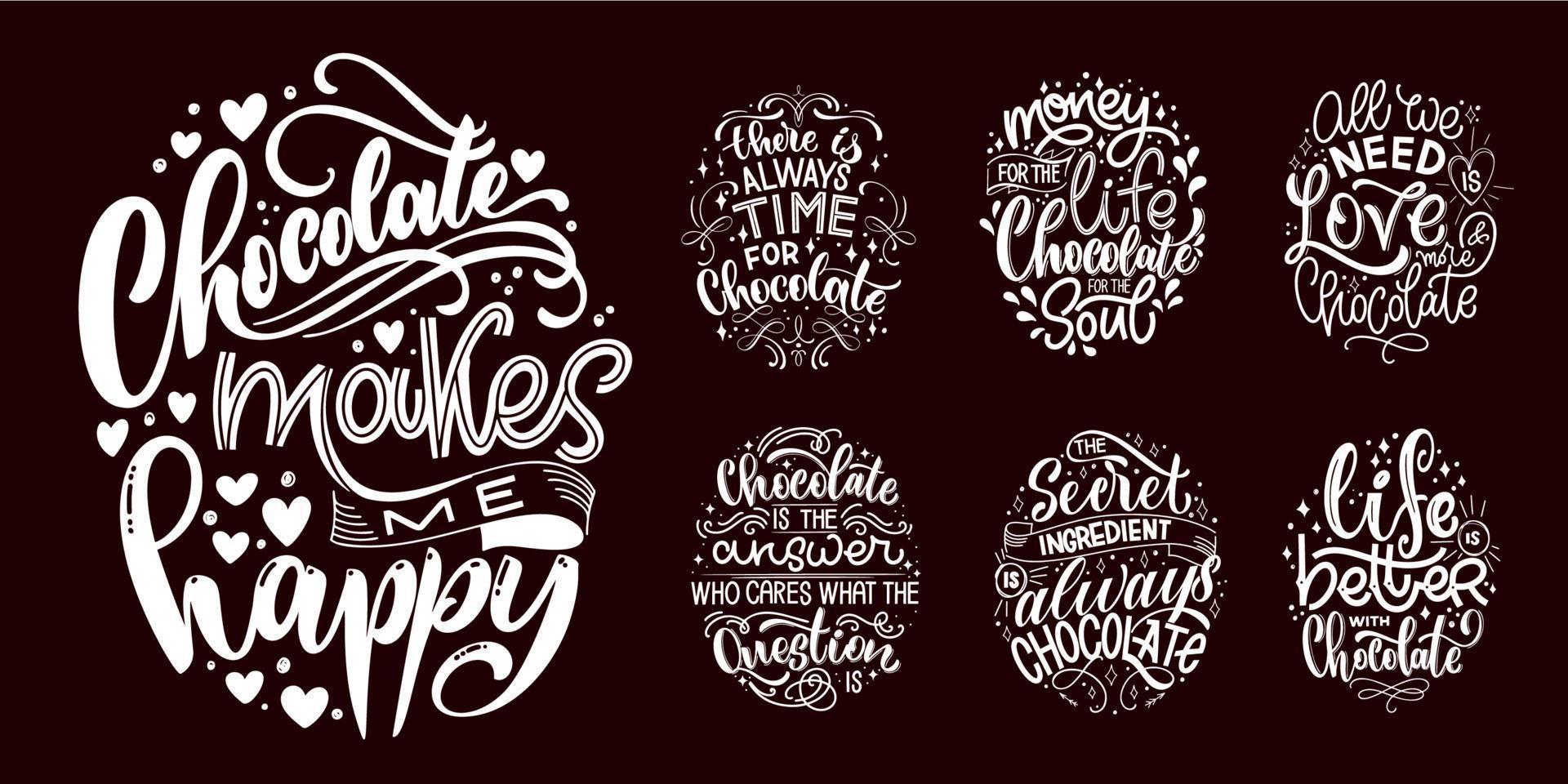 conjunto de citas de letras de mano de chocolate. vector