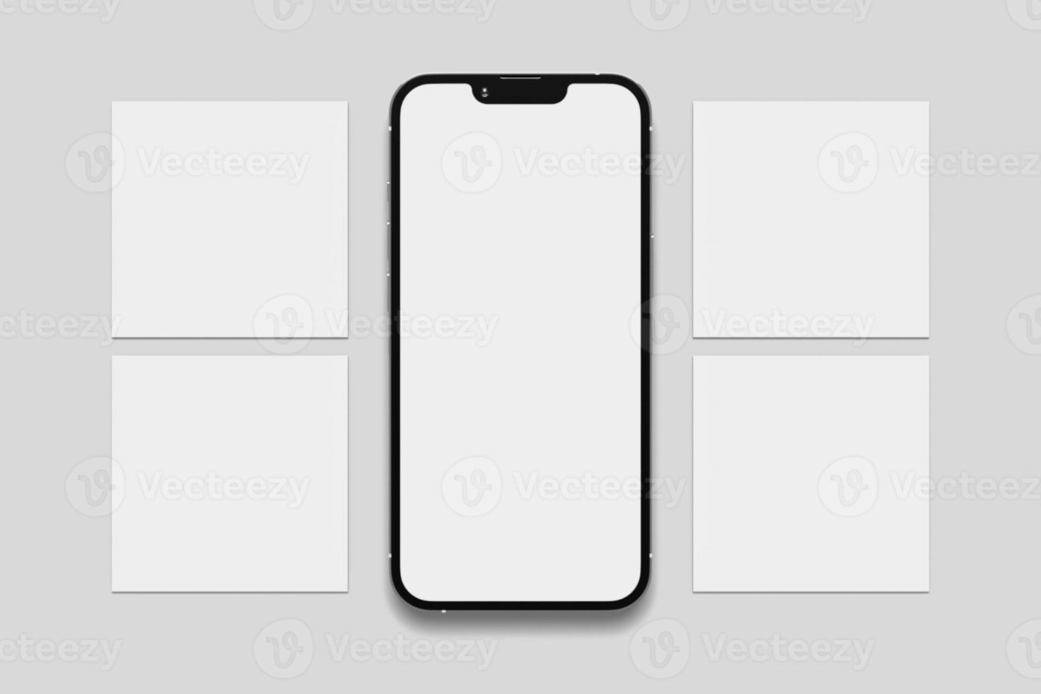 Blank phone with social media post illustration. 3D Render. photo