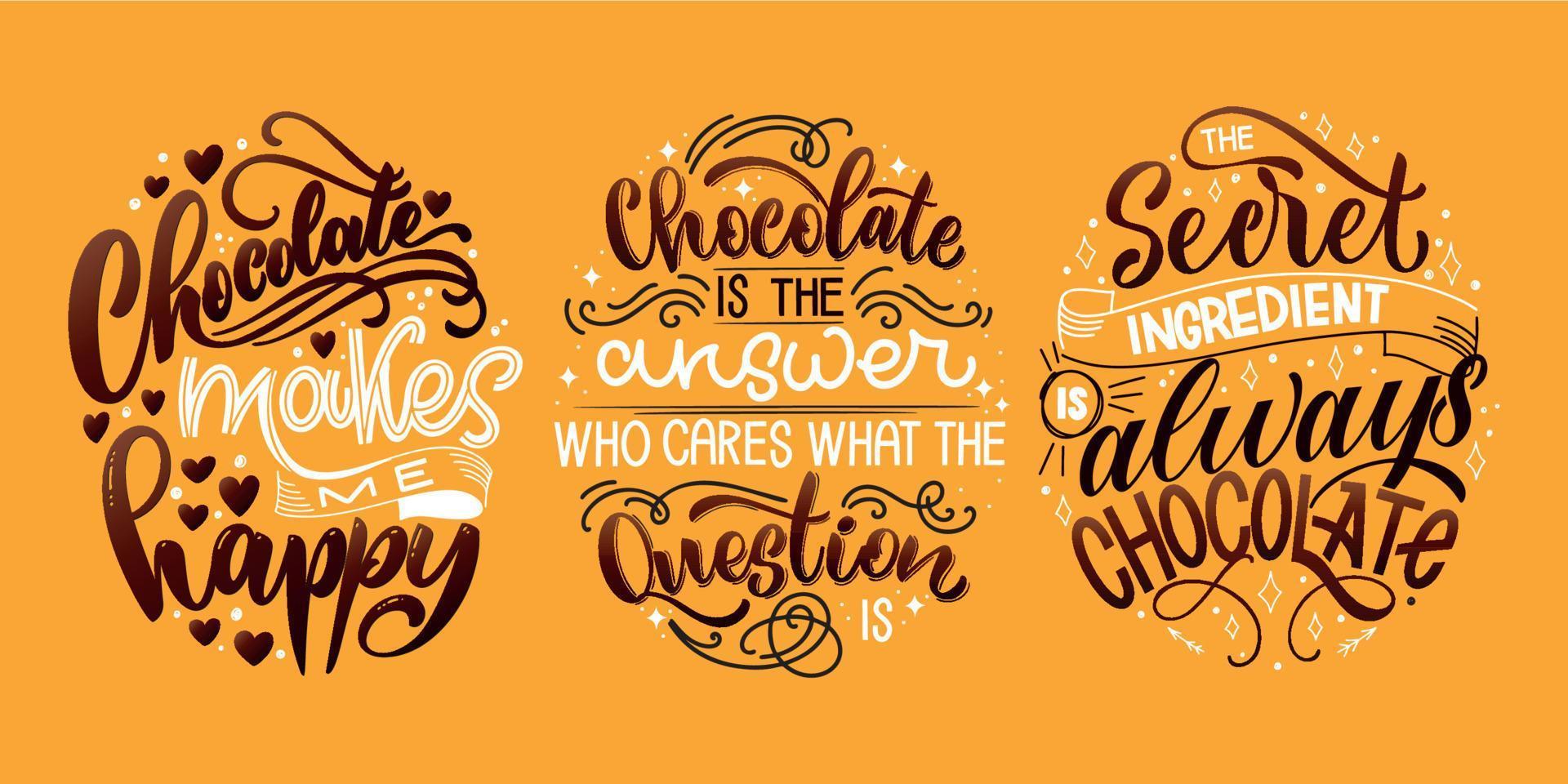 conjunto de citas de letras de mano de chocolate. vector