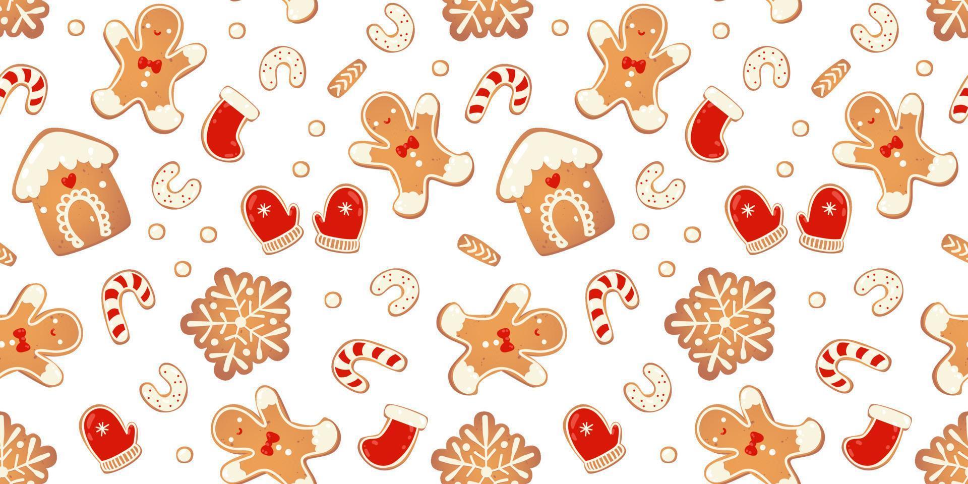 Navidad pan de jengibre vector de patrones sin fisuras. personajes de invierno en estilo de dibujos animados. fondo de diseño de vacaciones. estilo escandinavo de año nuevo.