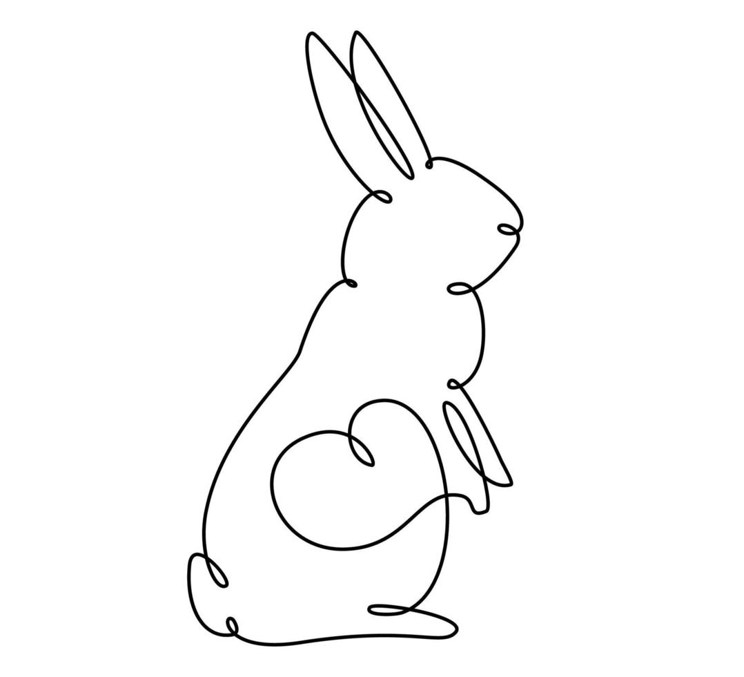 Easter bunny with heart continuous one line drawing. Rabbit simple image. Minimalist vector illustration.Print