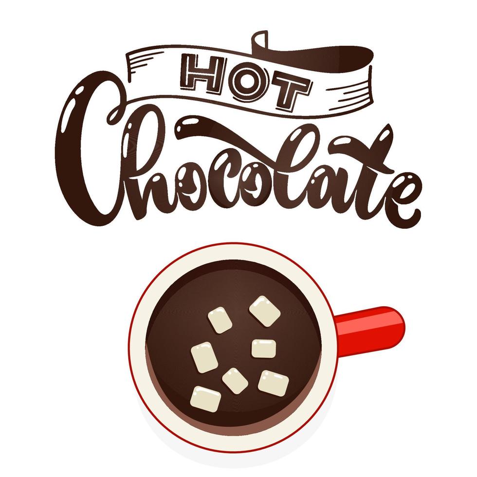 chocolate caliente con vista superior de malvavisco. vector