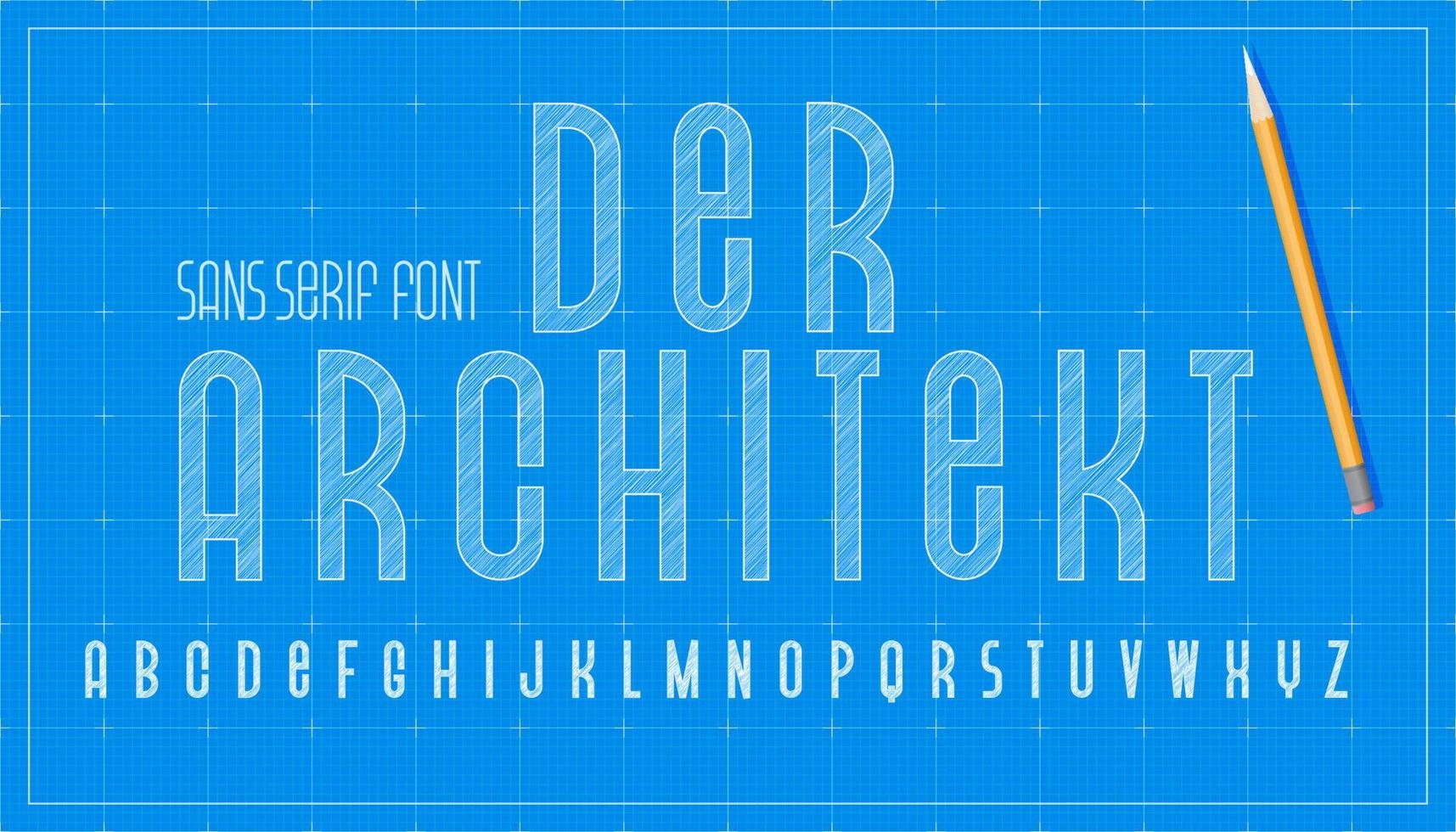 fuente de arquitectura blueprint. alfabeto de letras mayúsculas sans serif. Fondo de diseño de plan de vector de boceto.