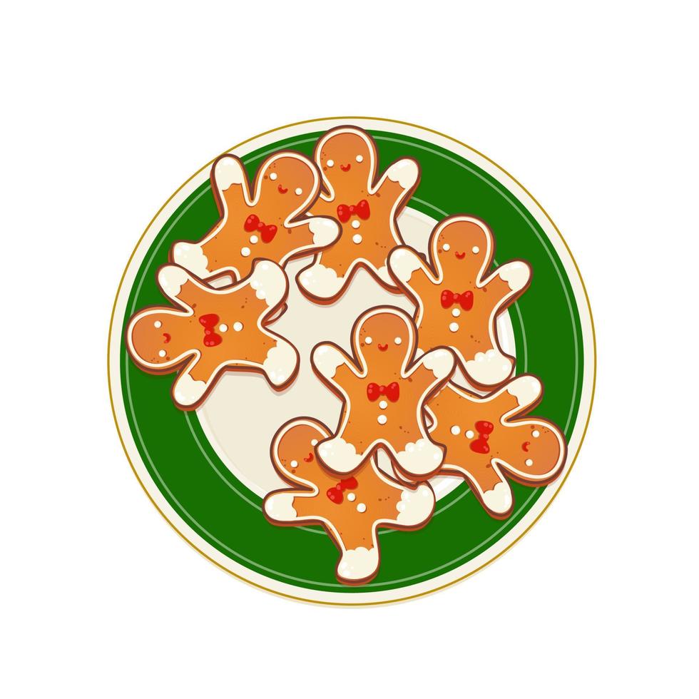 Plate with gingerbread Christmas cookies vector