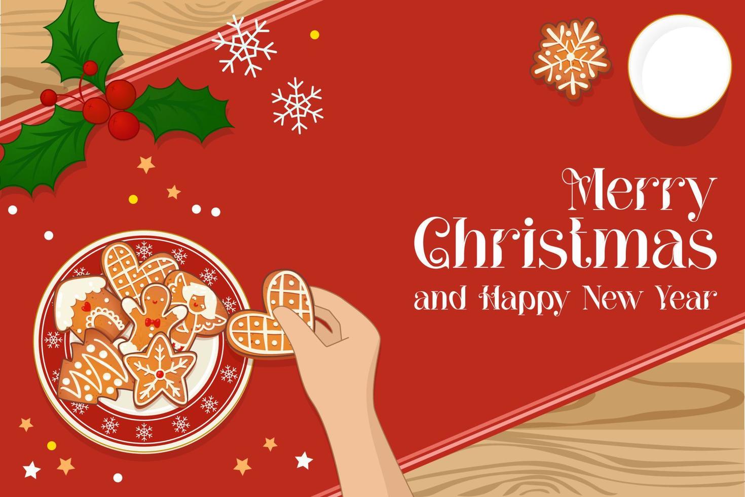 Plate with gingerbread Christmas cookies vector
