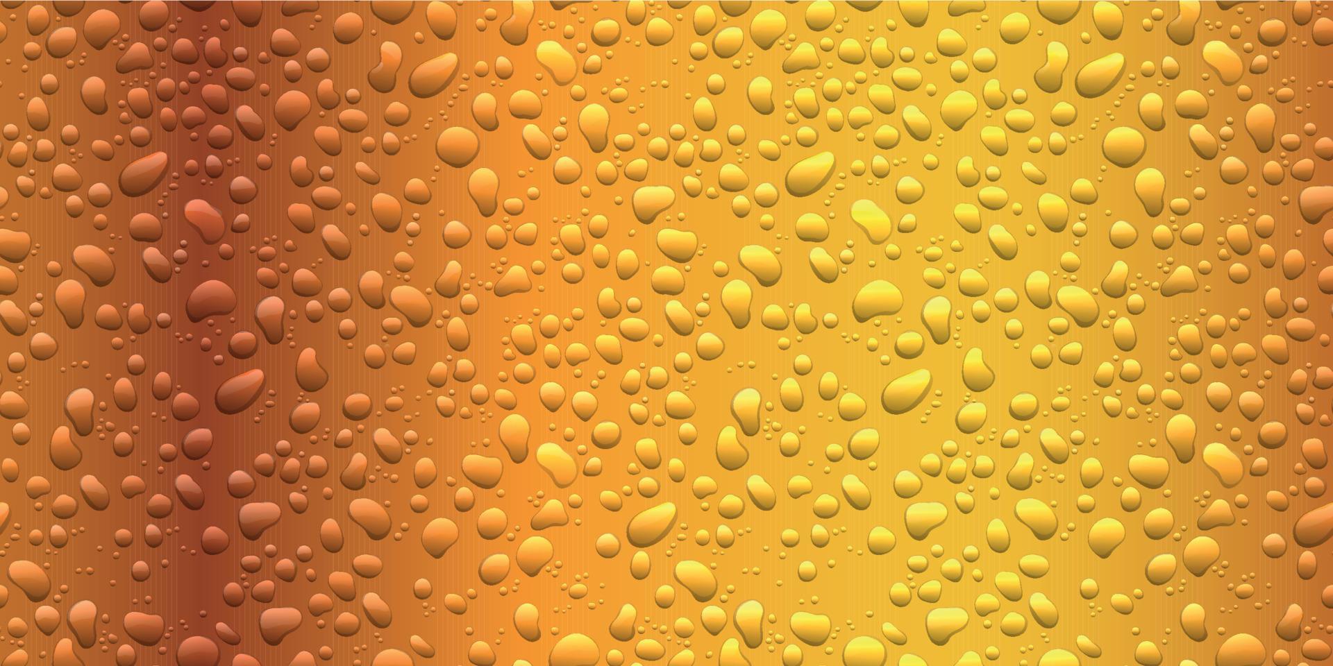 Water drops on gold background. Condensation of realistic pure rain droplets on beer vector