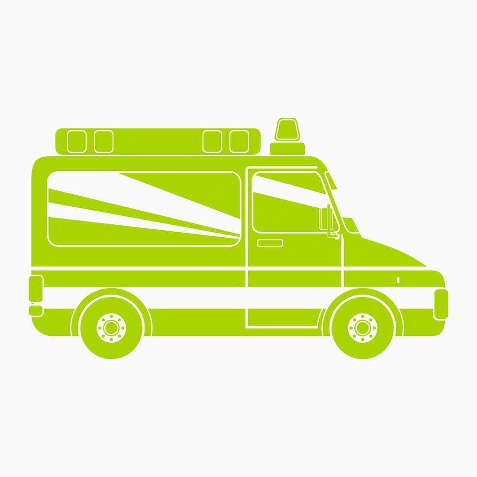 Editable Isolated Side View Ambulance Car Vector Illustration in Flat Monochrome Style with Yellow-Green for Healthcare and Medical Related Purposes