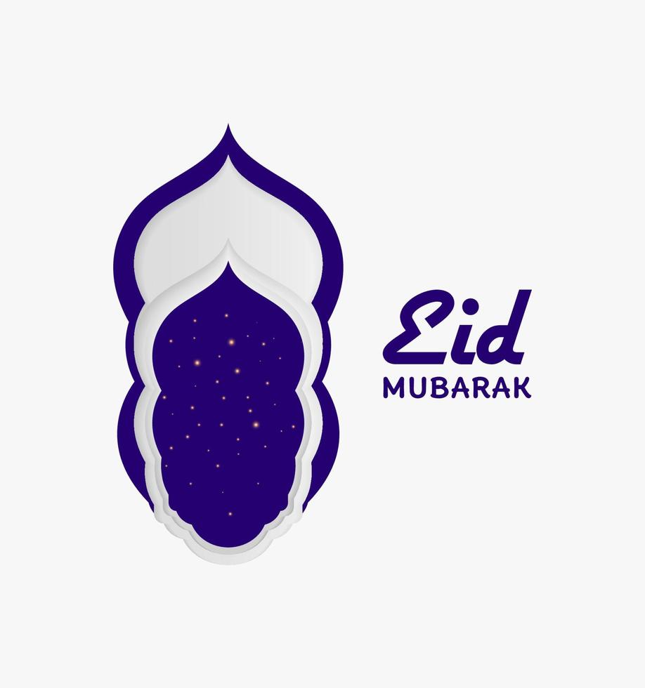 Eid Mubarak greeting card, cover, poster and banner with paper cut style. Beautiful vector mosque illustration for icon and symbol