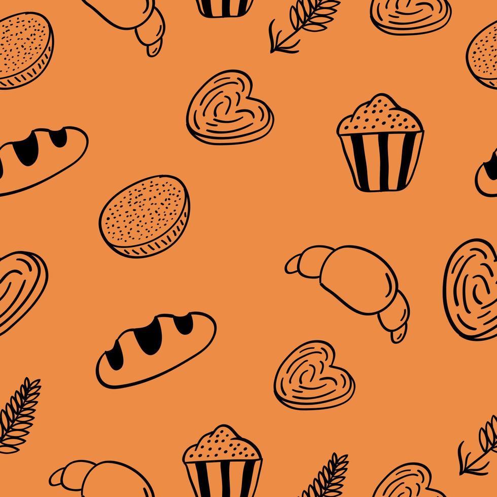 Hand drawn Bread seamless pattern in doodle style vector