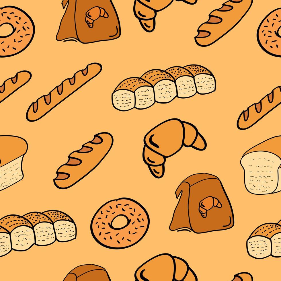 Hand drawn Bread seamless pattern in doodle style vector