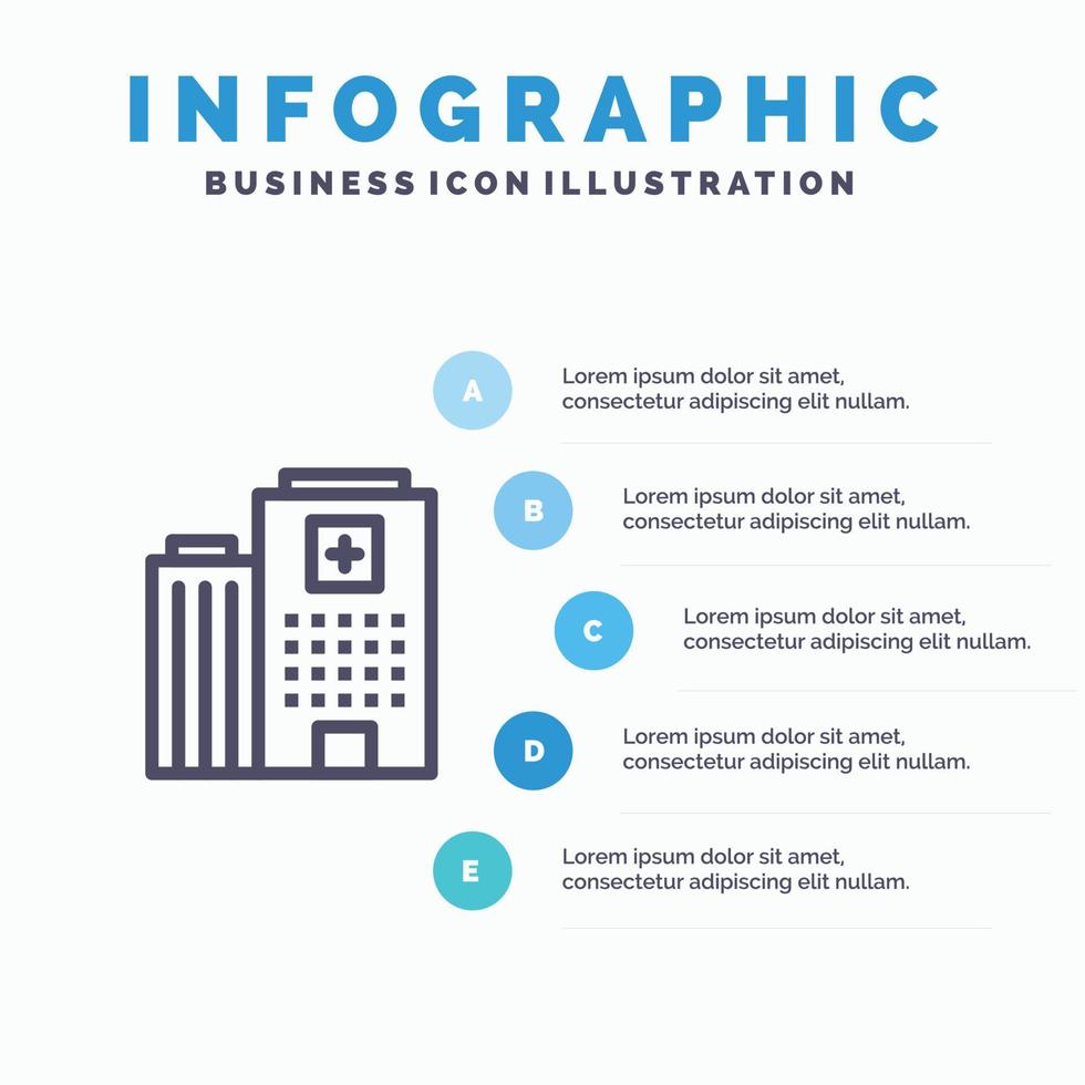 Hospital Medical Building Care Line icon with 5 steps presentation infographics Background vector