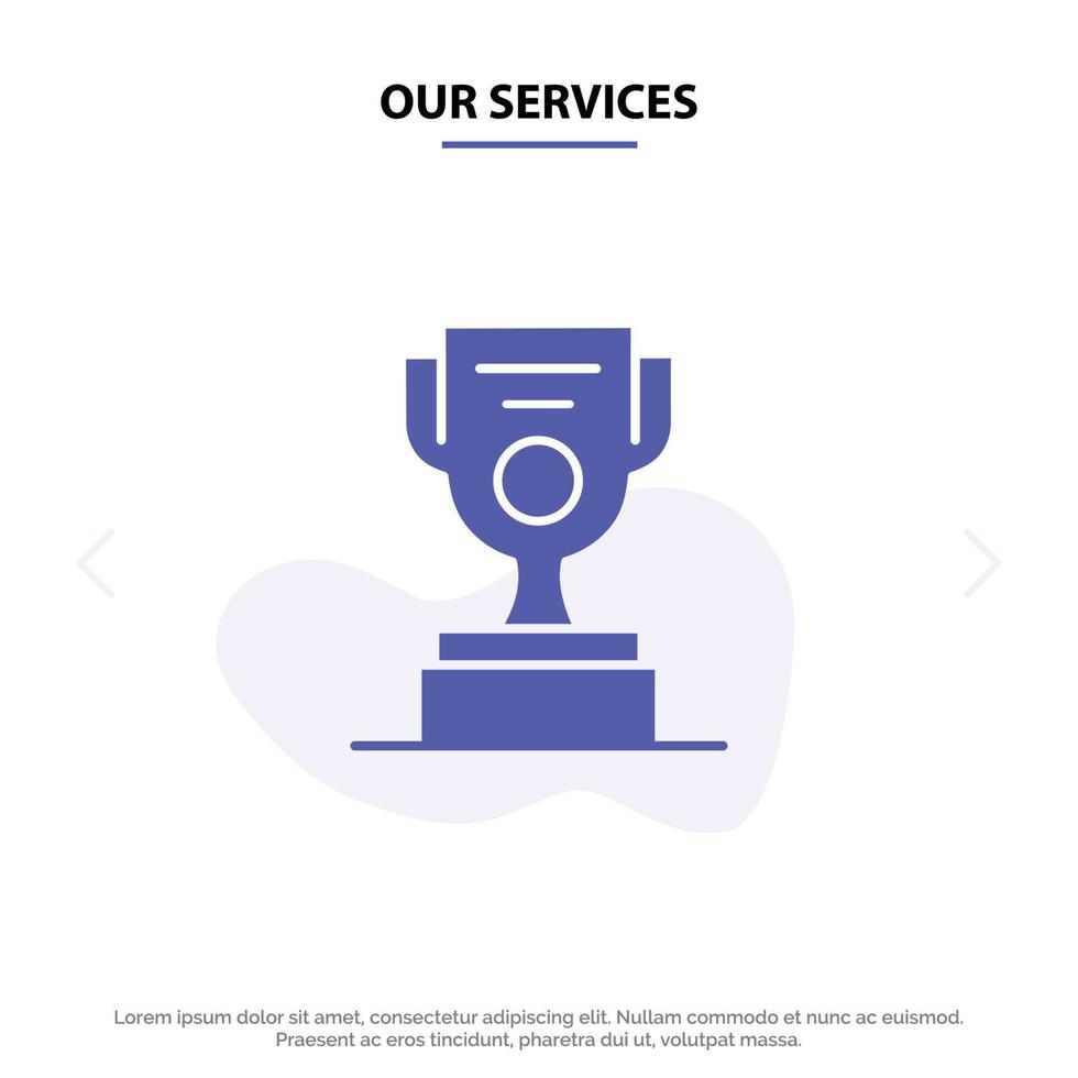 Our Services Job Worker Award Cup Solid Glyph Icon Web card Template vector