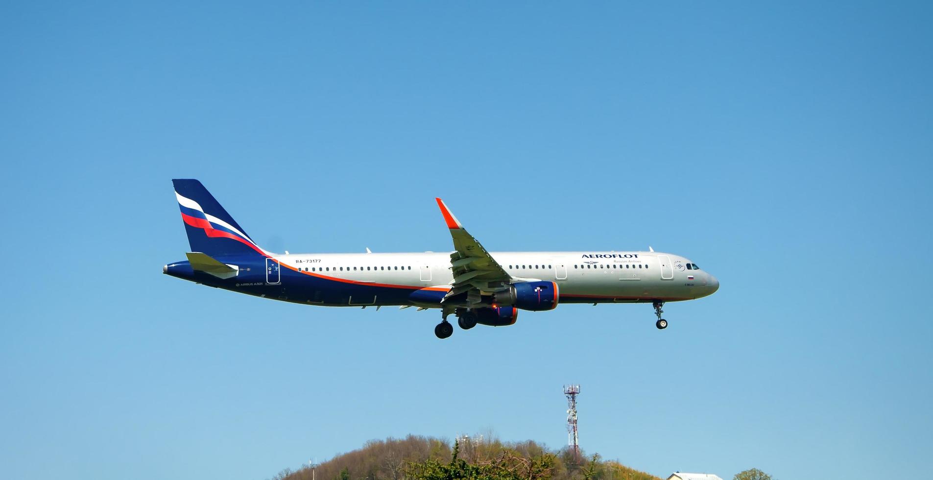 Sochi, Russia - April 22 , 2022 Aeroflot aircraft in the sky. photo