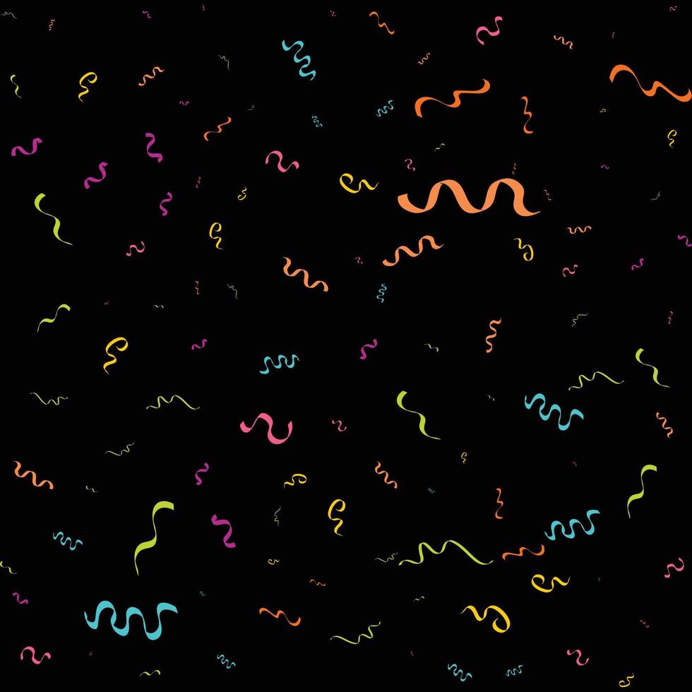 Colorful Confetti. Vector Festive Illustration of Falling Shiny Confetti Isolated on Black Black Background. Holiday Decorative Tinsel Element for Design