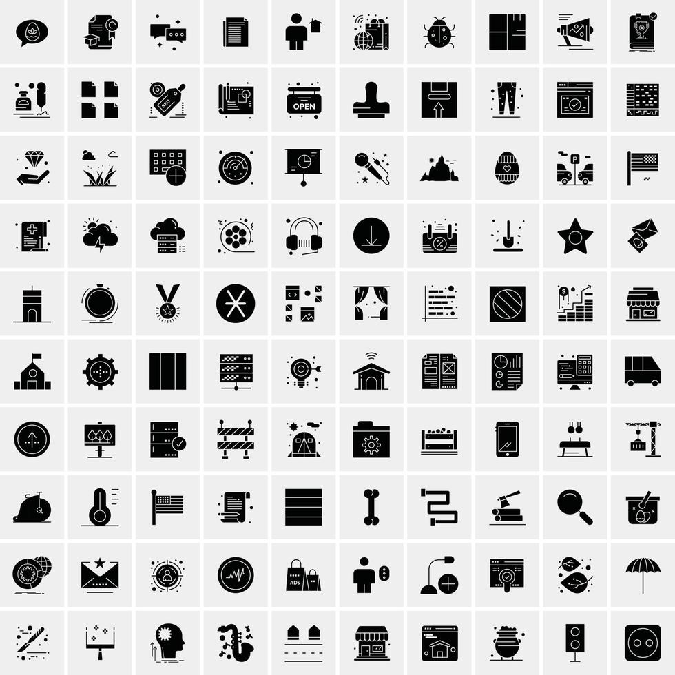 Set of 100 Business Solid Glyph icons vector