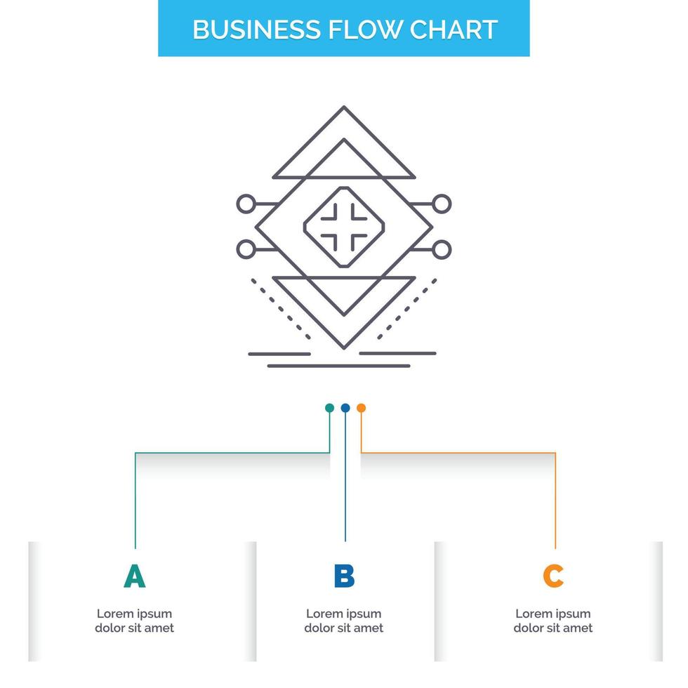 Computing. data. infrastructure. science. structure Business Flow Chart Design with 3 Steps. Line Icon For Presentation Background Template Place for text vector