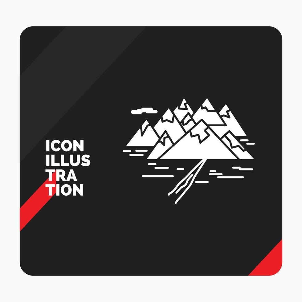 fondo de presentación creativa rojo y negro para la montaña. Cerro. paisaje. rocas icono de glifo de crack vector