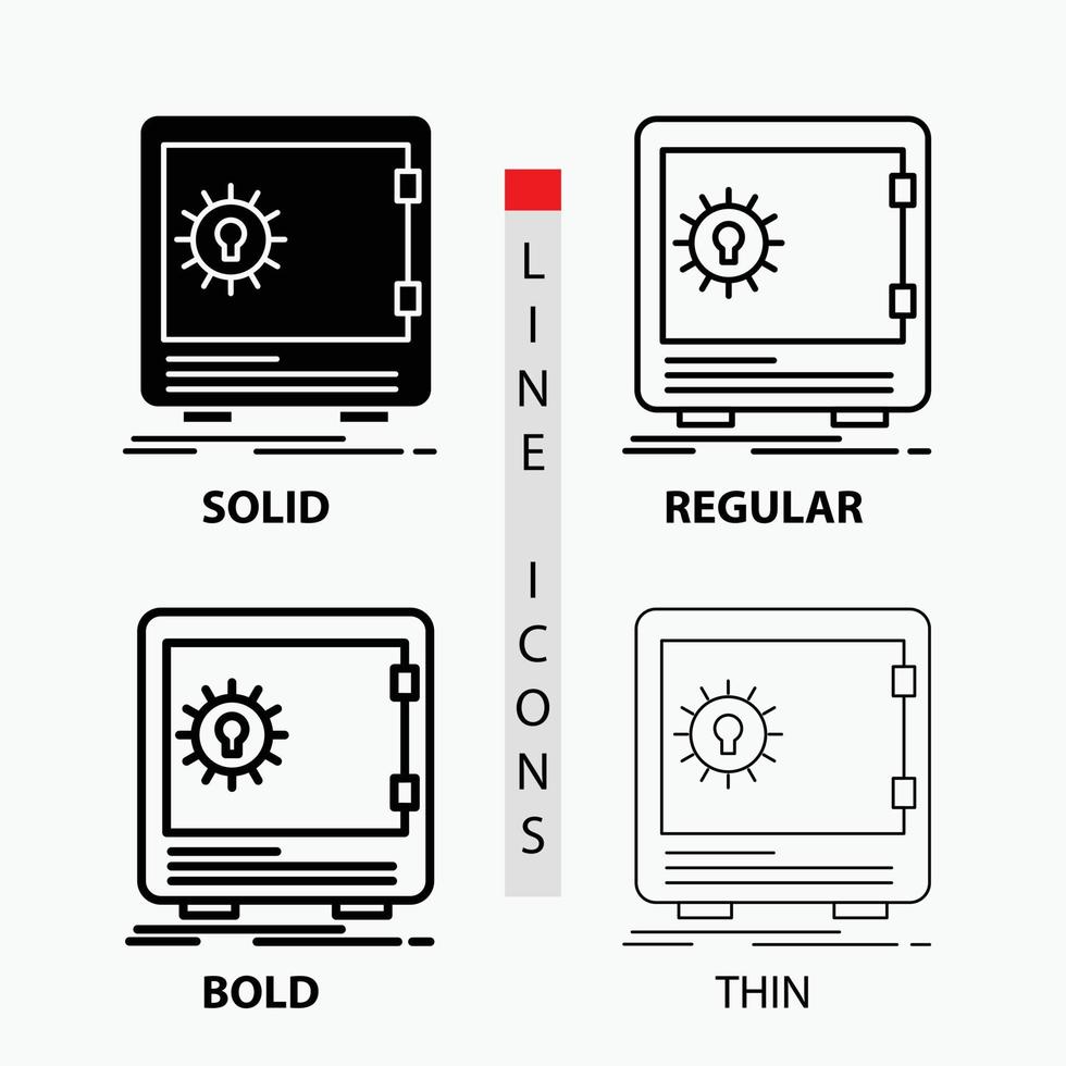 Bank. deposit. safe. safety. strongbox Icon in Thin. Regular. Bold Line and Glyph Style. Vector illustration