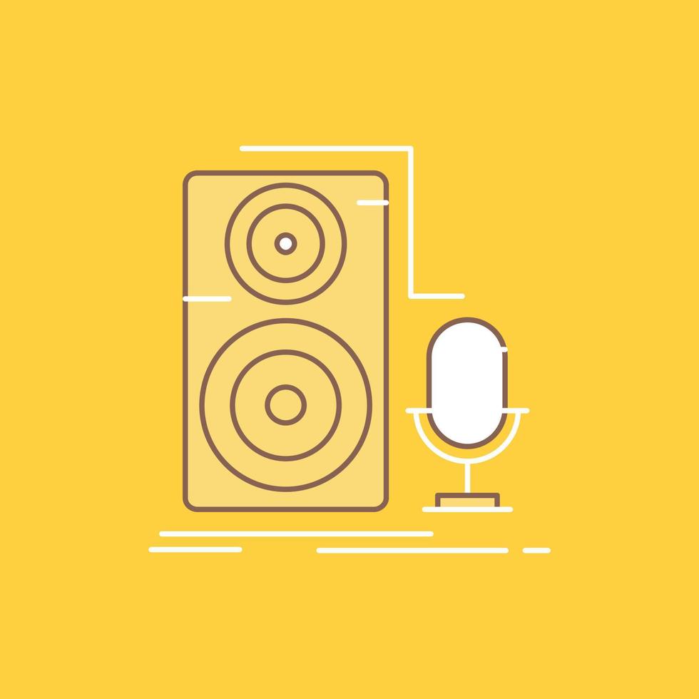 Live. mic. microphone. record. sound Flat Line Filled Icon. Beautiful Logo button over yellow background for UI and UX. website or mobile application vector