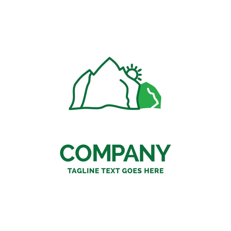 hill. landscape. nature. mountain. scene Flat Business Logo template. Creative Green Brand Name Design. vector