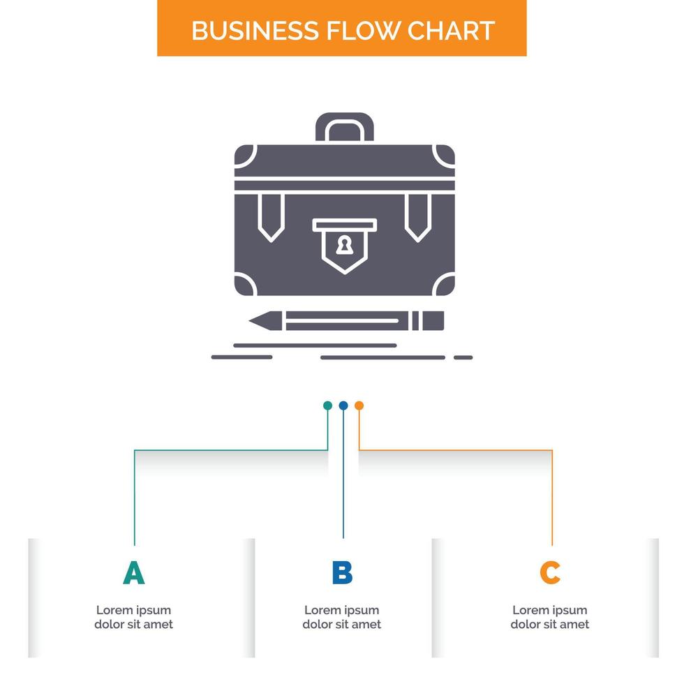 briefcase. business. financial. management. portfolio Business Flow Chart Design with 3 Steps. Glyph Icon For Presentation Background Template Place for text. vector