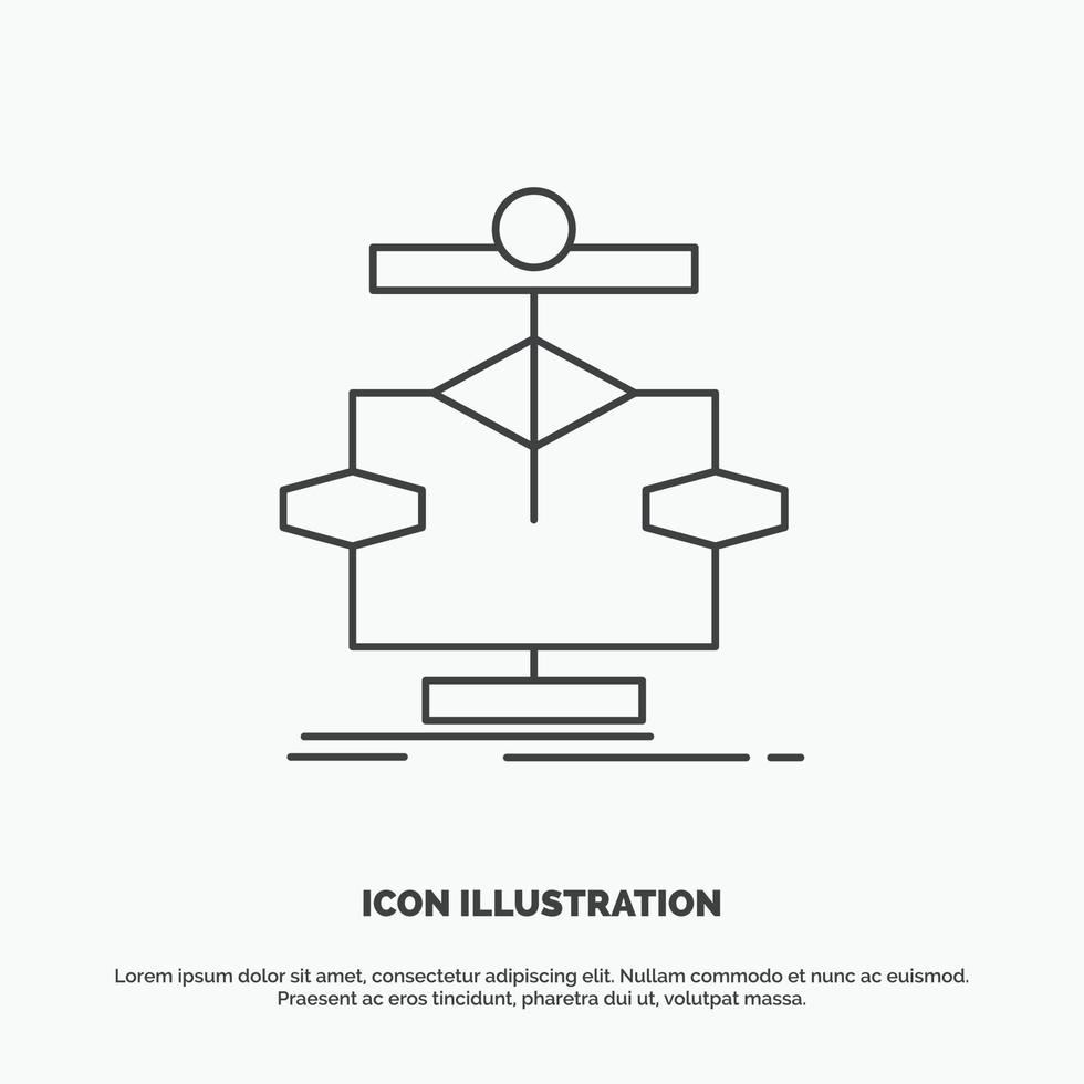 algoritmo. cuadro. datos. diagrama. icono de flujo. símbolo gris vectorial de línea para ui y ux. sitio web o aplicación móvil vector