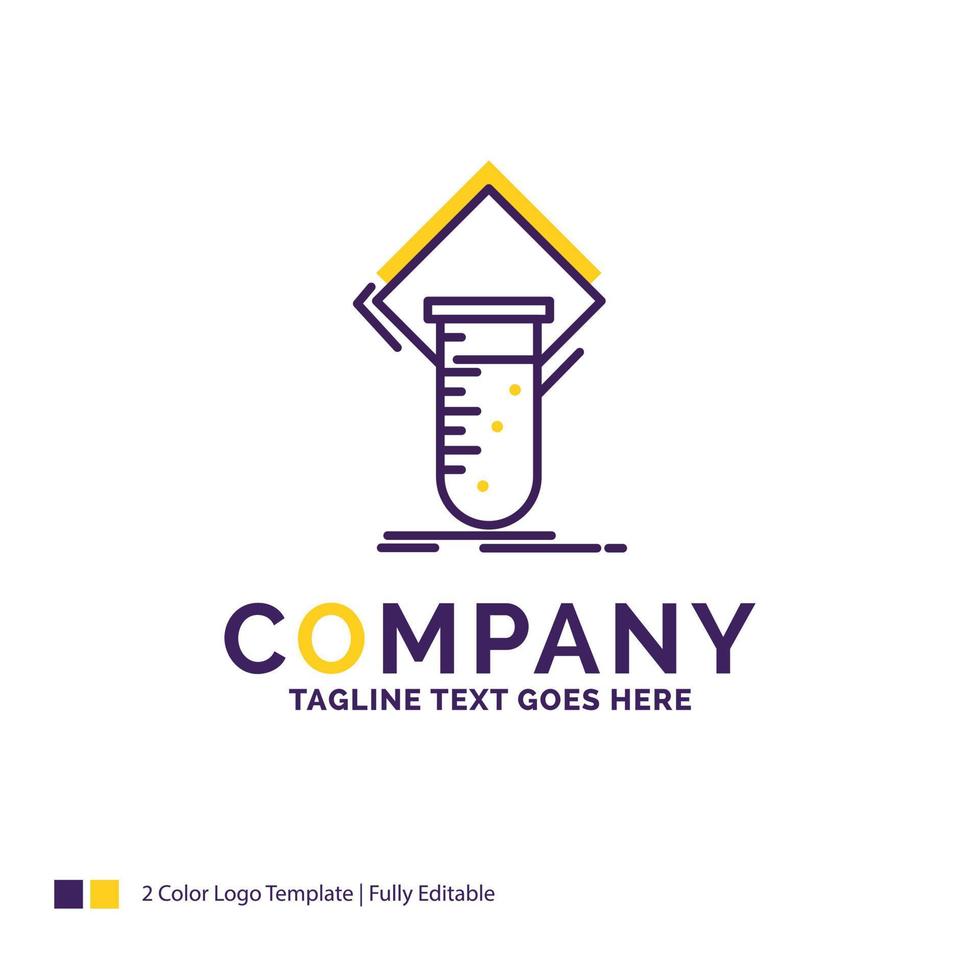 Company Name Logo Design For Chemistry. lab. study. test. testing. Purple and yellow Brand Name Design with place for Tagline. Creative Logo template for Small and Large Business. vector